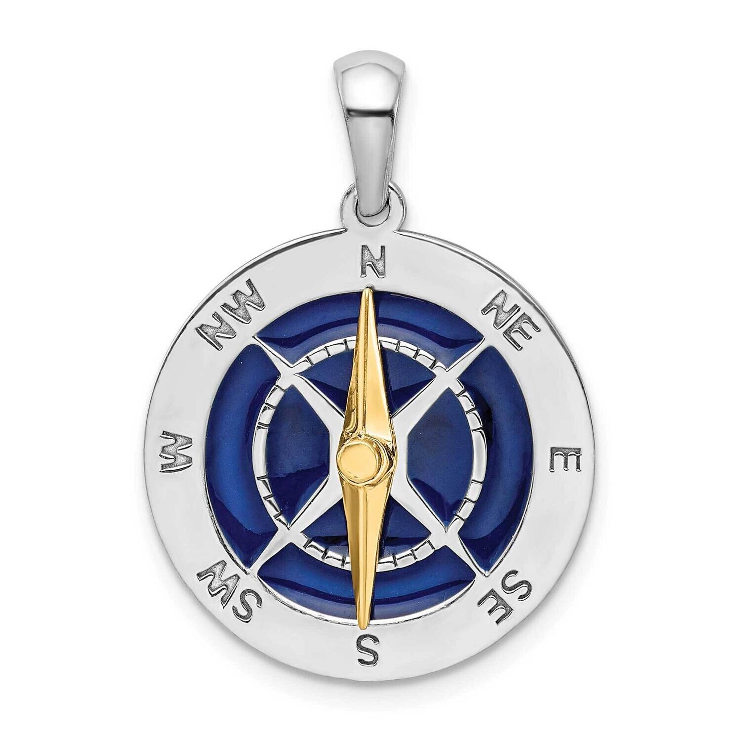 Sterling Silver Enameled Compass Moving Needle Pendant 14k Gold QC10983G by Men&#39;s Jewelry and Acces…