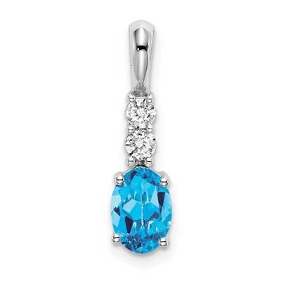 Oval Blue Topaz Diamond Pendant 14k White Gold PM7406-BT-013-WA, MPN: PM7406-BT-013-WA, 191101400353