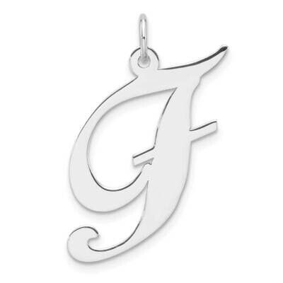 Large Fancy Script Letter F Initial Charm Sterling Silver Rhodium-Plated QC11254F, MPN: QC11254F,