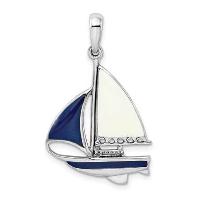 Enameled Sailboat Pendant Sterling Silver Polished QC10624 by Men&#39;s Jewelry and Accessories, MPN: Q…