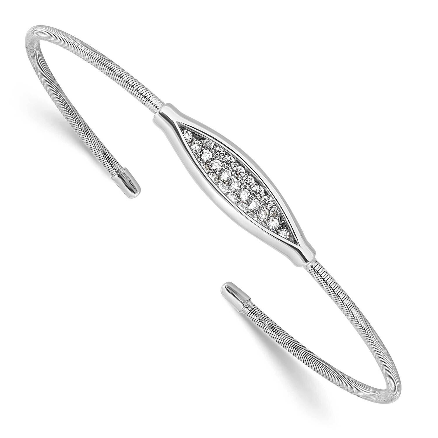 Rhodium-Plated Textured CZ Cuff Bracelet Sterling Silver Polished QB1532, MPN: QB1532,