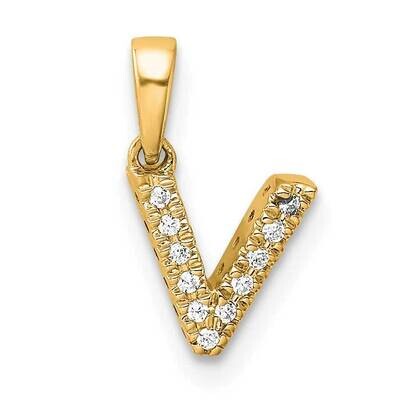 Diamond Letter V Initial Bail Pendant 14k Gold PM9797V-004-YA, MPN: PM9797V-004-YA,