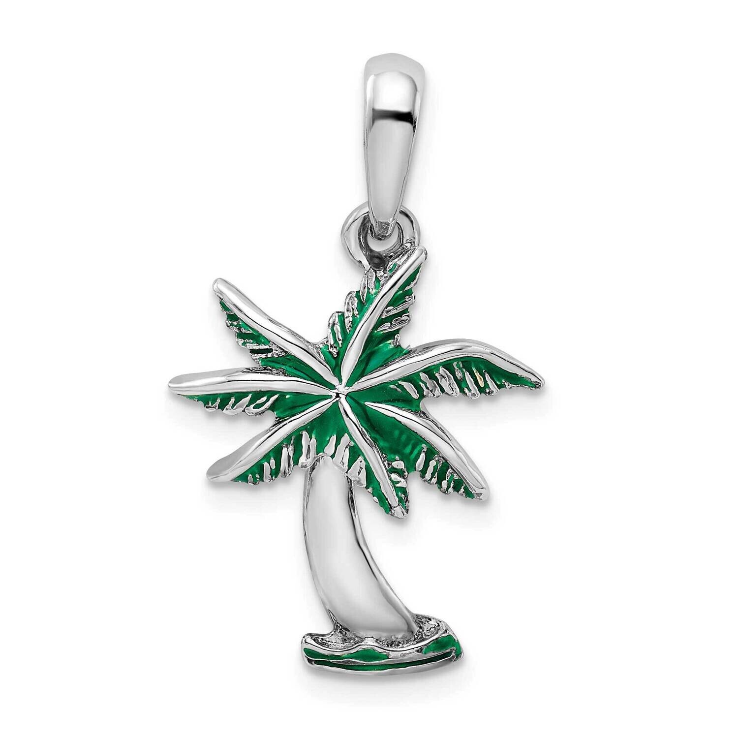 Enameled Palm Tree Pendant Sterling Silver Polished QC10628, MPN: QC10628, 637218144471