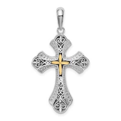 Sterling Silver Polish Filigree Budded Cross Accent Pendant 14k Gold QC10915G, MPN: QC10915G, 63721…