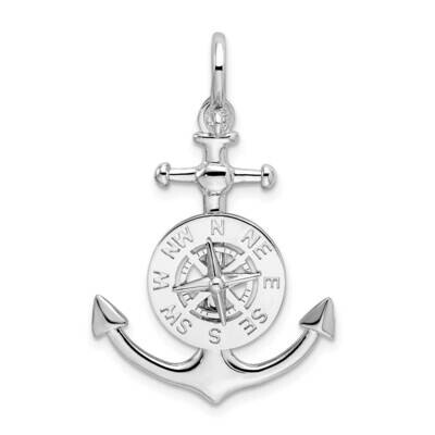 3D Small Anchor Compass Pendant Sterling Silver Polished QC10616, MPN: QC10616, 637218189045