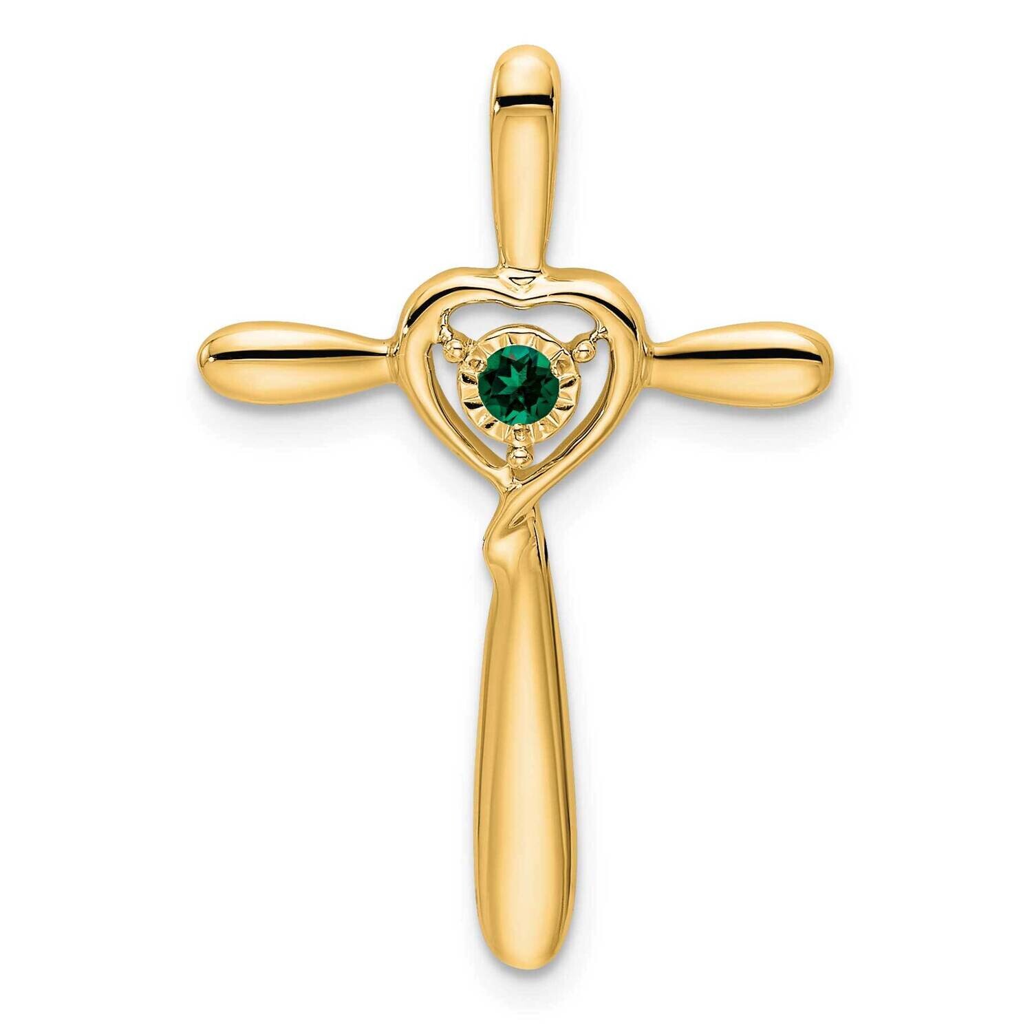 Created Emerald Cross Heart Chain Slide 14k Gold PM7408-CEM-Y, MPN: PM7408-CEM-Y,