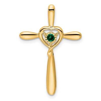 Created Emerald Cross Heart Chain Slide 14k Gold PM7408-CEM-Y, MPN: PM7408-CEM-Y,