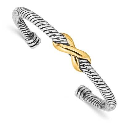 Antiqued Gold-Tone Infinity Cuff Bangle Sterling Silver QB1469, MPN: QB1469,