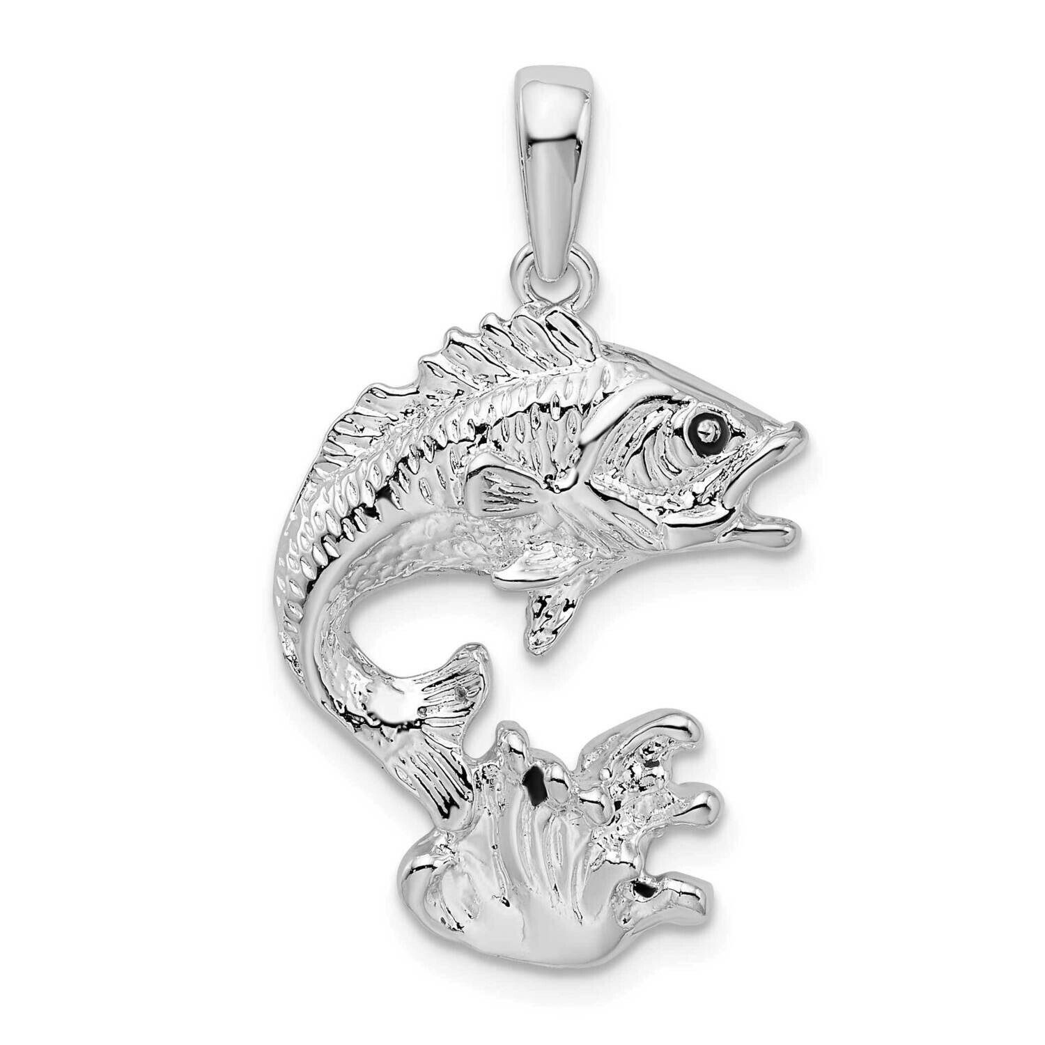 Jumping Bass Fish Pendant Sterling Silver Polished QC10407