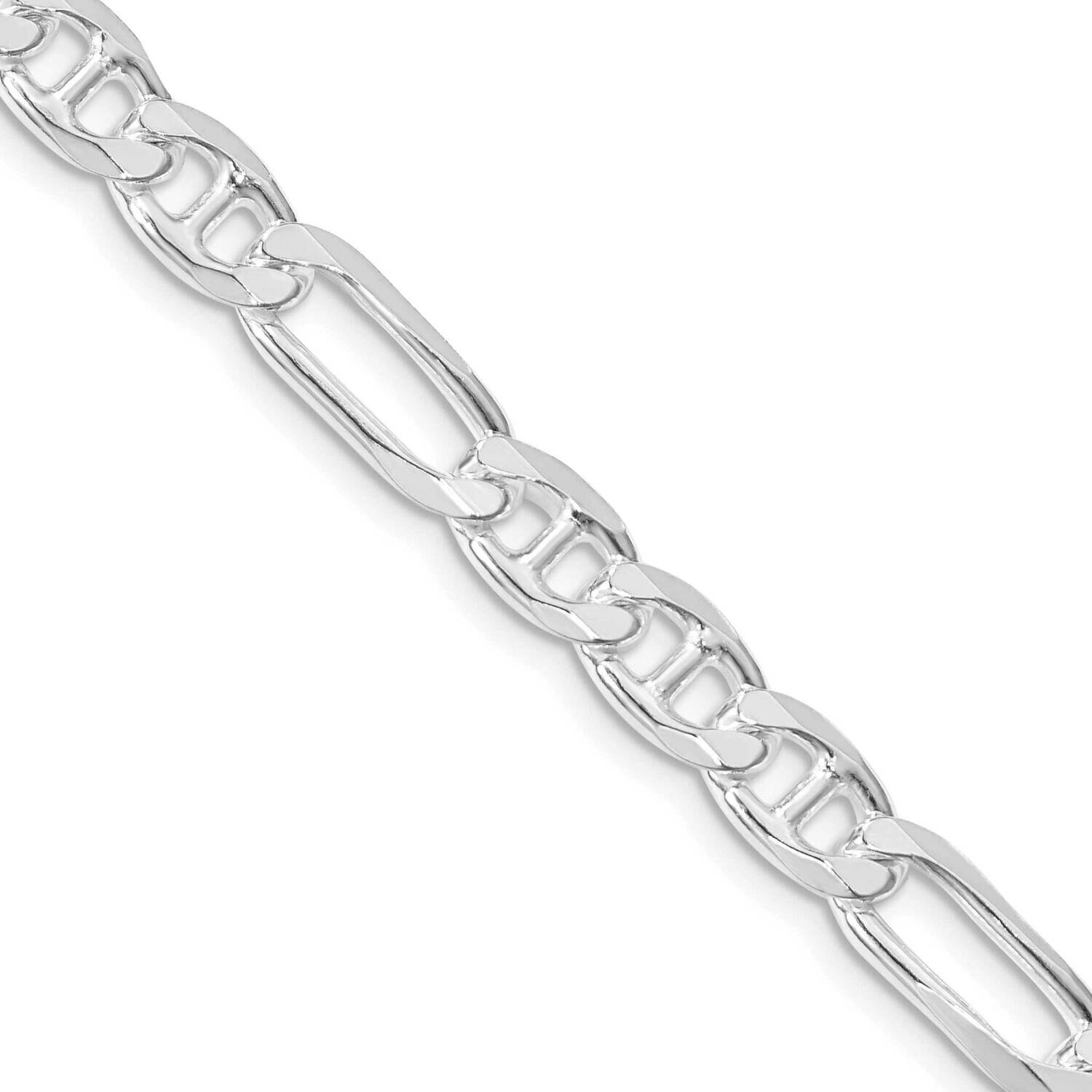 6.5mm Figaro Anchor Chain 24 Inch Sterling Silver Rhodium-Plated QAF180R-24, MPN: QAF180R-24,