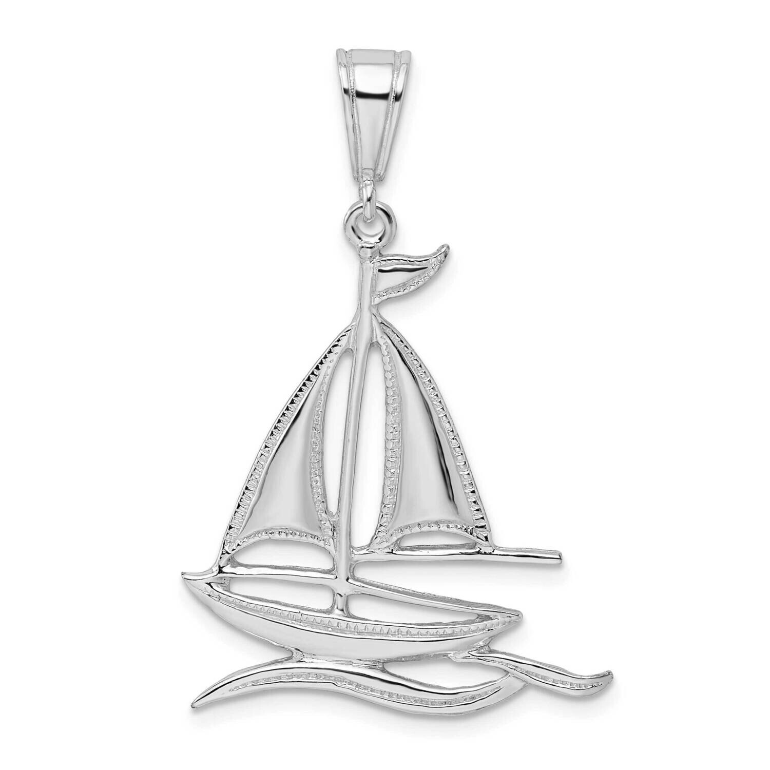Textured Sailboat On Water Pendant Sterling Silver Polished QC10025, MPN: QC10025, 637218155897