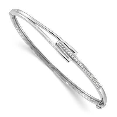 Polished Fancy CZ Hinged Bangle Sterling Silver Rhodium-Plated QB1541, MPN: QB1541,