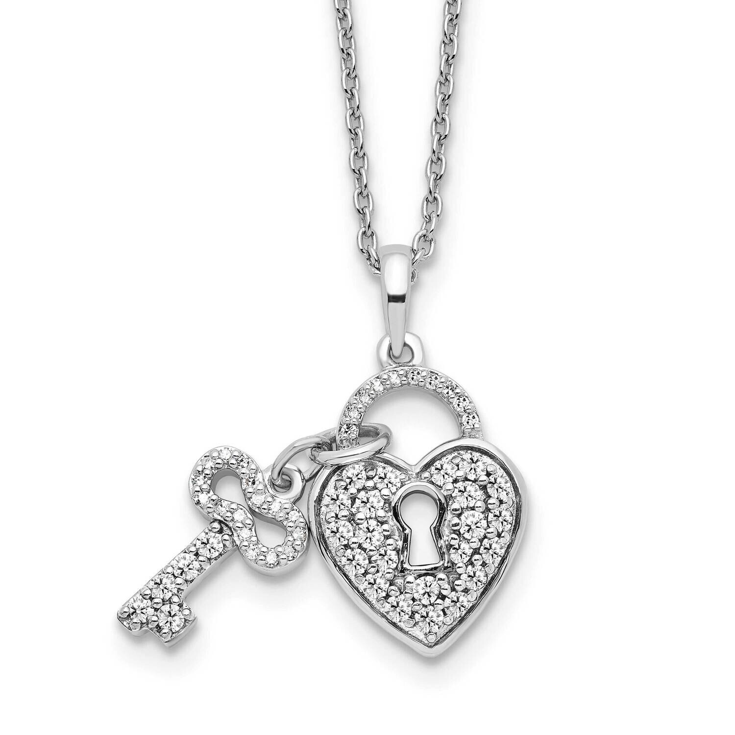 Diamond Heart Lock Key Pendant Necklace 14k White Gold PM9682-050-WLG-18