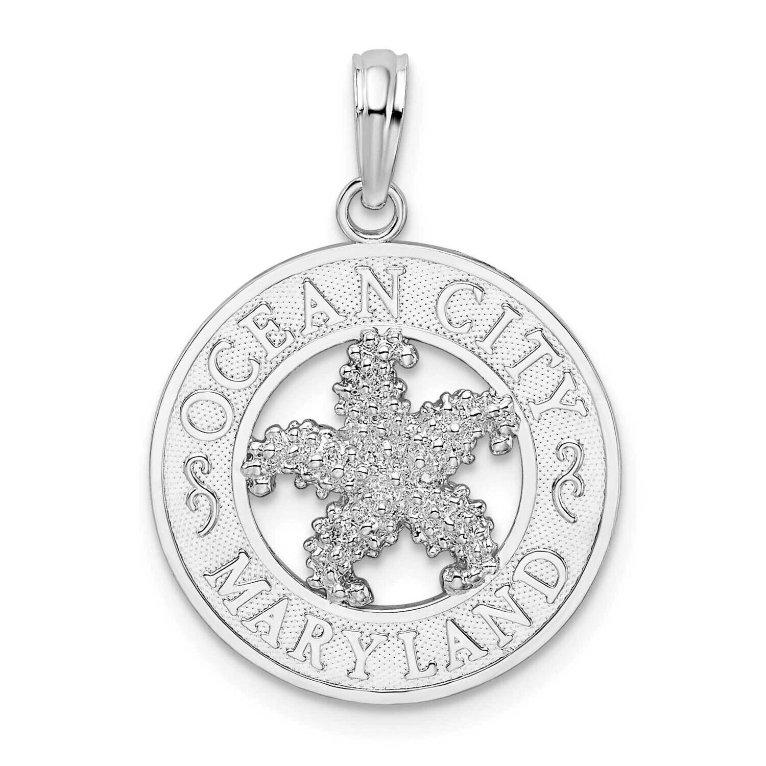 Ocean City Md Circle Starfish Pendant Sterling Silver Polished QC10382
