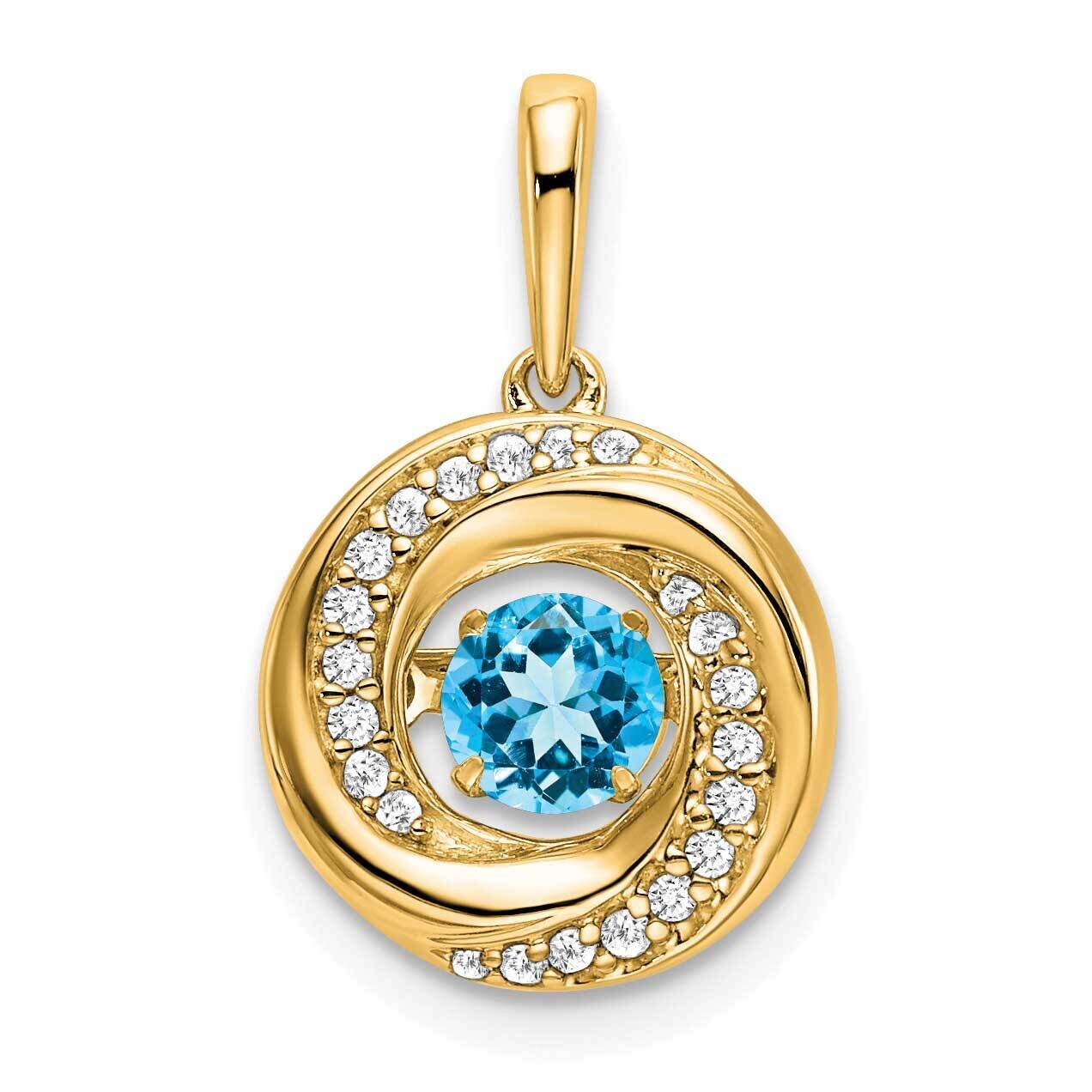 Round Blue Topaz Diamond Pendant 14k Gold PM7143-BT-011-YA, MPN: PM7143-BT-011-YA,