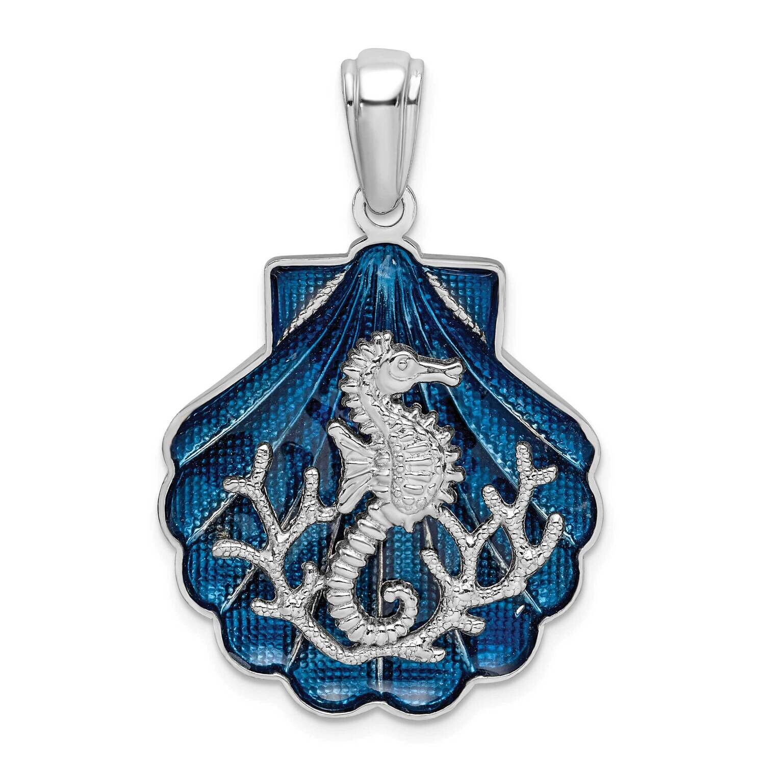 Enameled Blue Shell Seahorse Pendant Sterling Silver Polished QC10719, MPN: QC10719, 637218160709