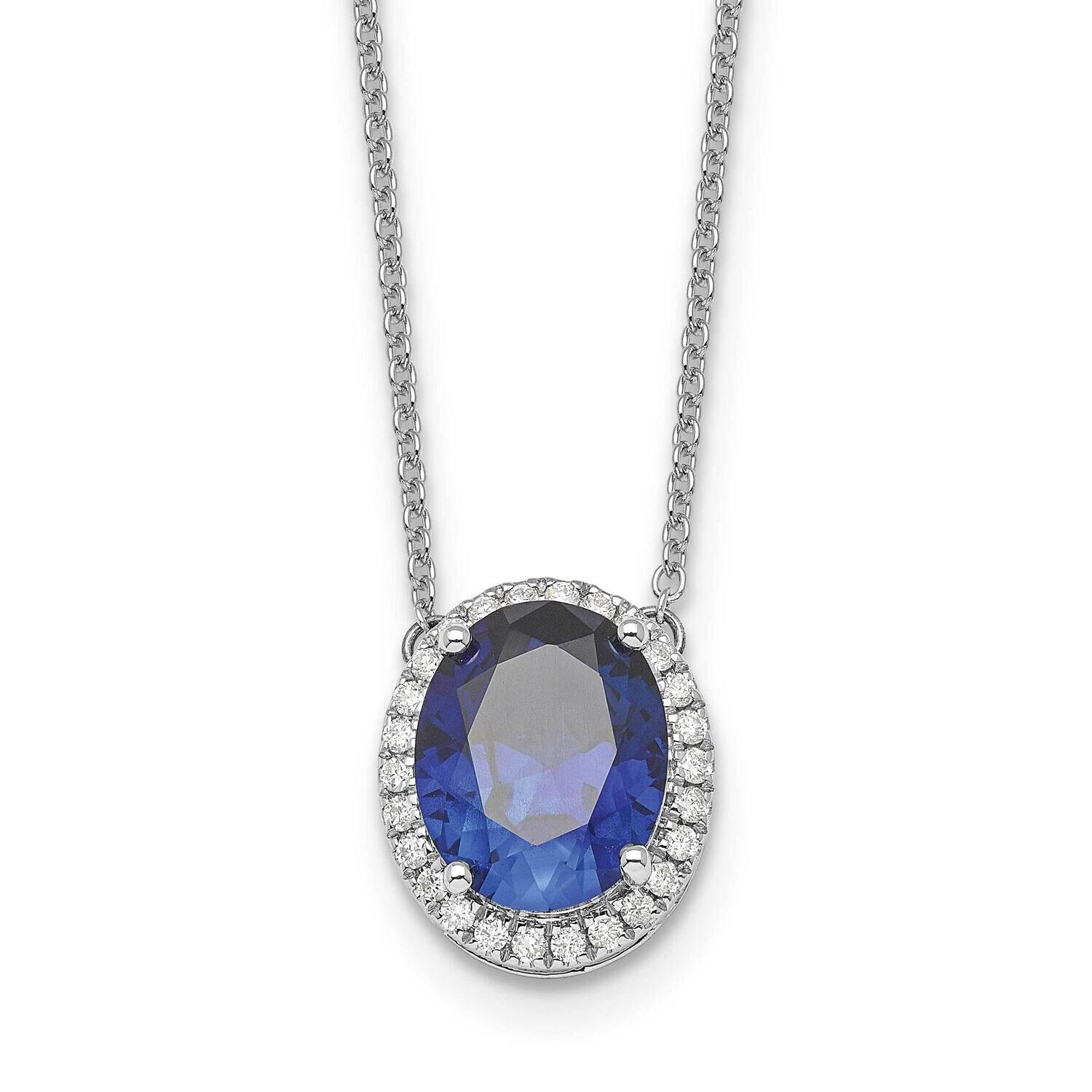 Oval Created Sapphire/Diamond 18 Inch Halo Necklace 14k White Gold PM9949-SA-016-WA, MPN: PM9949-SA…