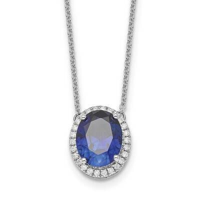 Oval Created Sapphire/Diamond 18 Inch Halo Necklace 14k White Gold PM9949-SA-016-WA, MPN: PM9949-SA…