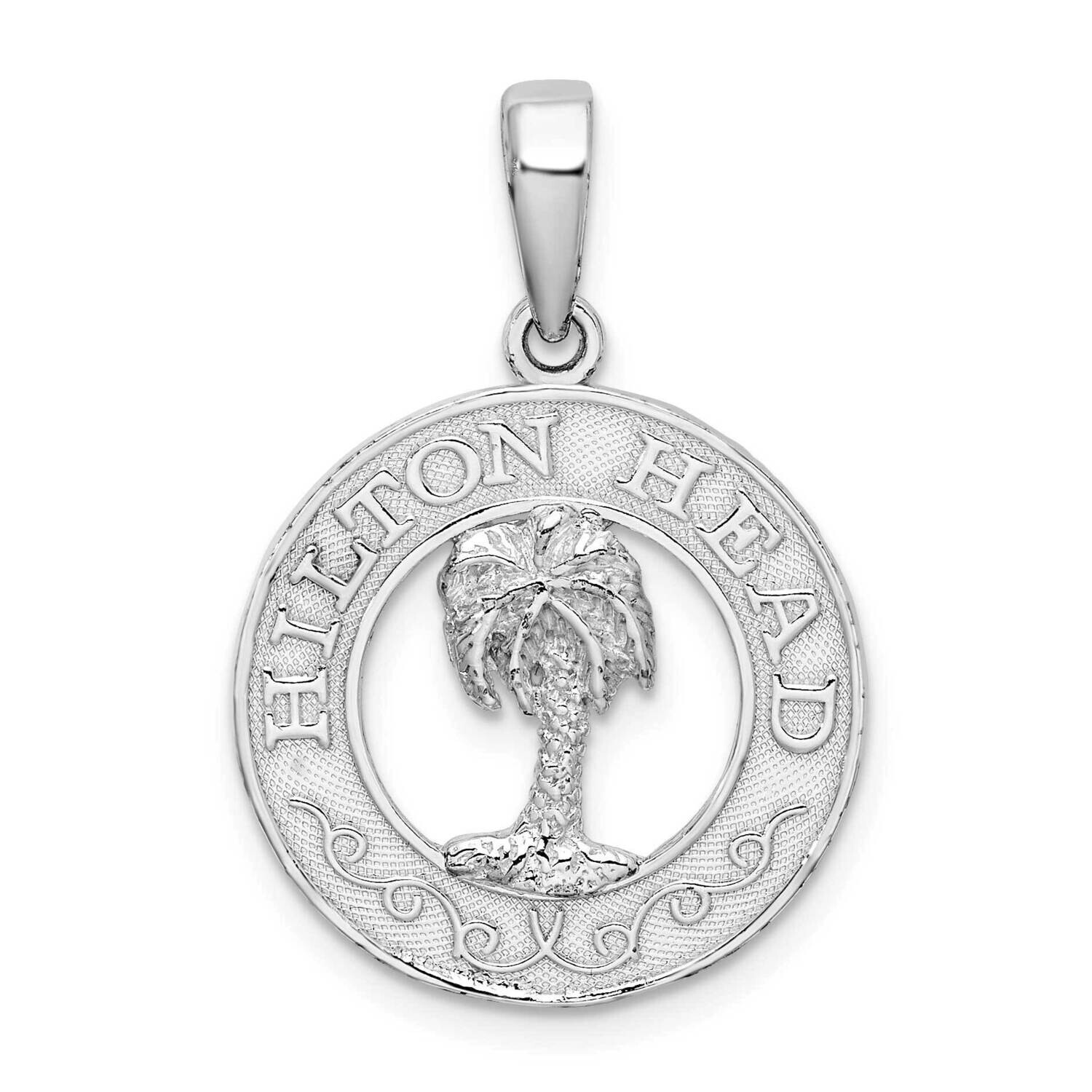 Hilton Head Palm Tree Round Pendant Sterling Silver Polished QC10006, MPN: QC10006, 637218155569