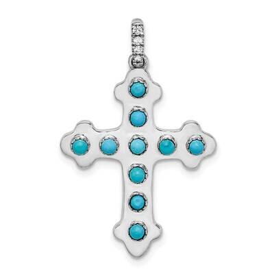 Turquoise White Topaz Cross Pendant 14k White Gold PM7418-BTQ-W, MPN: PM7418-BTQ-W, 883957845357