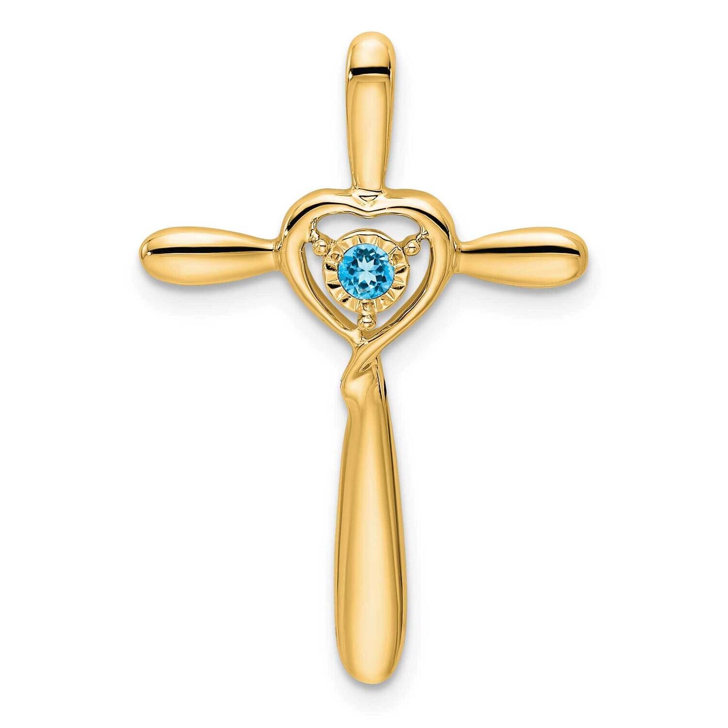 Blue Topaz Cross Heart Chain Slide 14k Gold PM7408-BT-Y, MPN: PM7408-BT-Y,