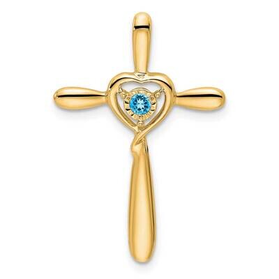 Blue Topaz Cross Heart Chain Slide 14k Gold PM7408-BT-Y, MPN: PM7408-BT-Y,