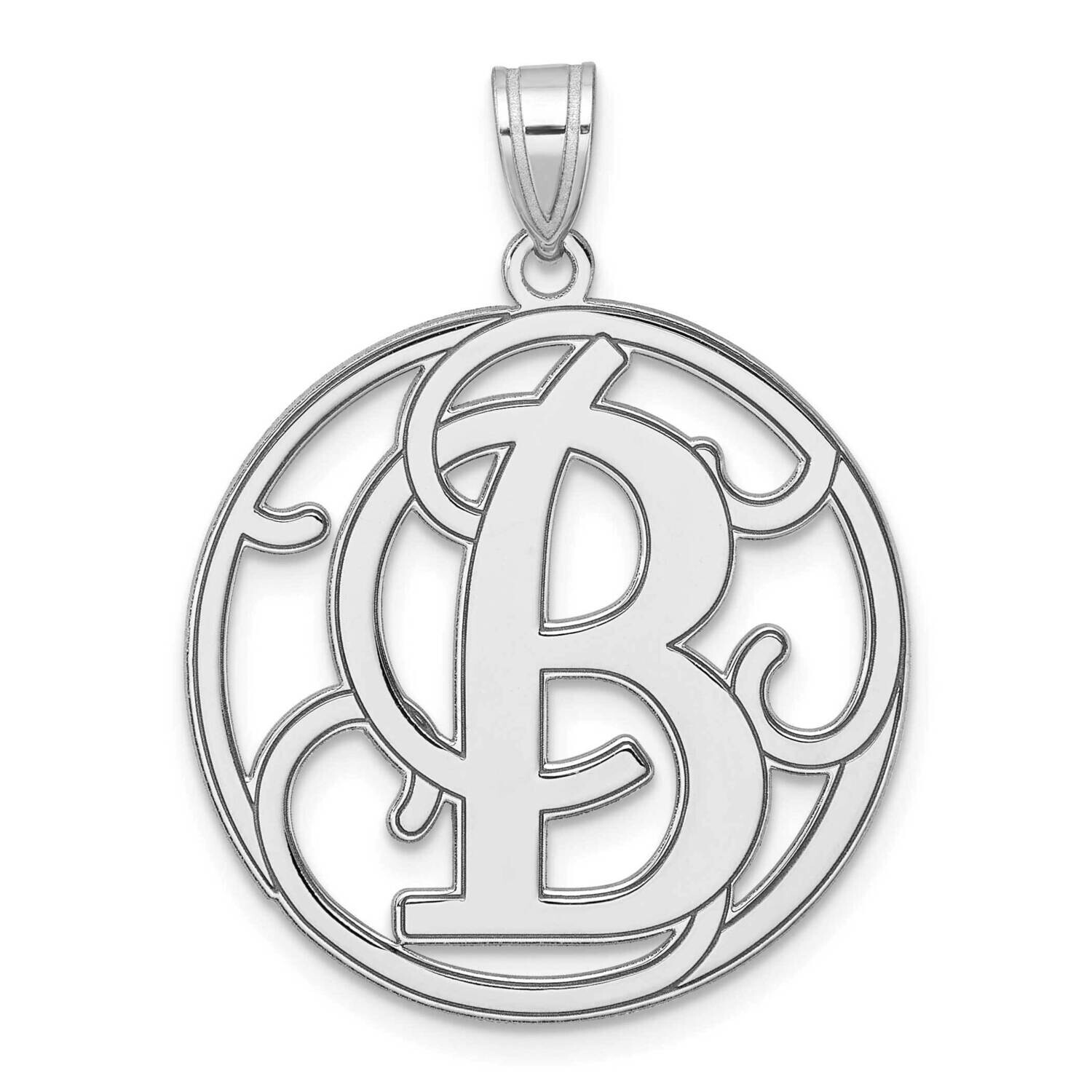 Large Fancy Script Letter B Initial Pendant Sterling Silver Rhodium-Plated QC11258B, MPN: QC11258B,