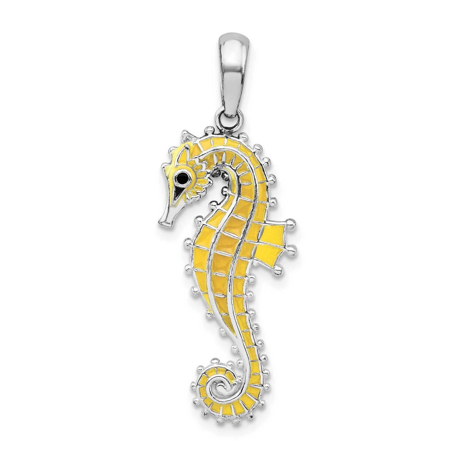 3D Enameled Yellow Seahorse Pendant Sterling Silver Polished QC10631, MPN: QC10631, 637218151813