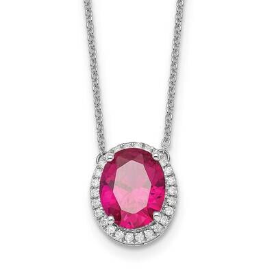 Oval Created Ruby Diamond 18 Inch Halo Necklace 14k White Gold PM9949-RU-016-WA, MPN: PM9949-RU-016…