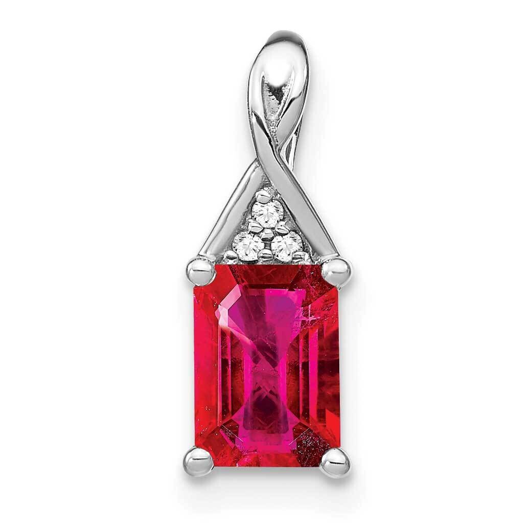 Emerald-Shape Ruby Diamond Pendant 14k White Gold PM7187-RU-002-WA, MPN: PM7187-RU-002-WA,