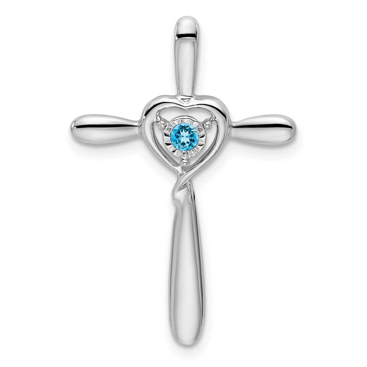Blue Topaz Cross Heart Chain Slide 10k White Gold PM7408-BT-1W, MPN: PM7408-BT-1W,