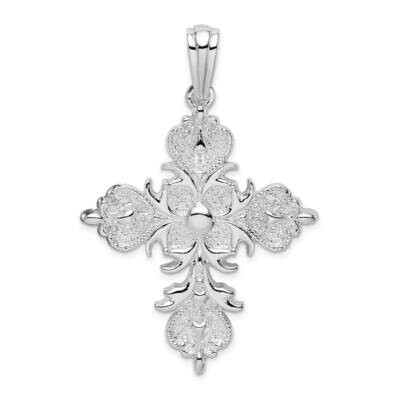 Textured Fleur De Lis Cross Pendant Sterling Silver Polished QC10537, MPN: QC10537, 637218183838