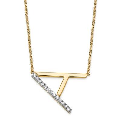 Sideways Diamond Initial A Necklace 14k Gold PM9844A-016-YA, MPN: PM9844A-016-YA,