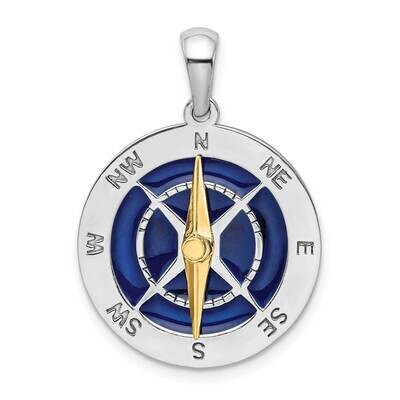 Sterling Silver Enameled Compass Moving Needle Pendant 14k Gold QC10983G by Men&#39;s Jewelry and Acces…