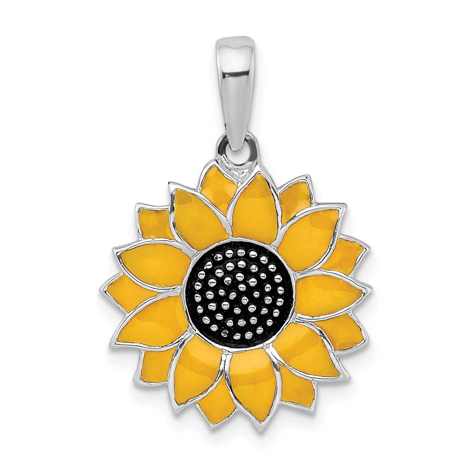 Enameled Sunflower Pendant Sterling Silver Polished QC10663, MPN: QC10663, 637218144822