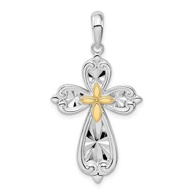 Sterling Silver Diamond-Cut Rounded Cross Accent Pendant 14k Gold QC10918G, MPN: QC10918G, 63721815…