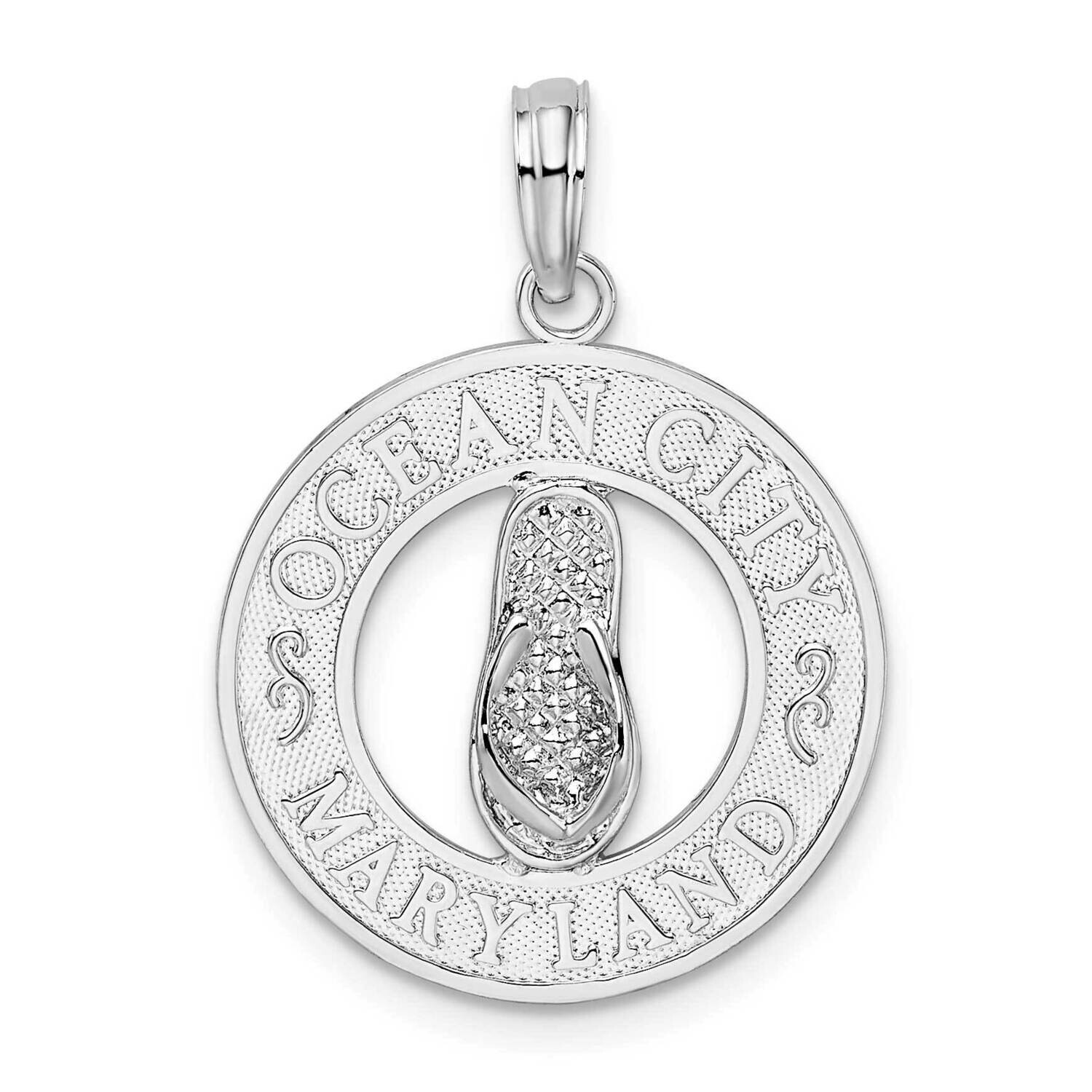 Ocean City Md Circle Flip-Flop Pendant Sterling Silver Polished QC10383, MPN: QC10383, 637218175307
