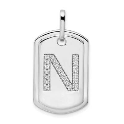 Diamond Initial N Dog Tag Charm 14k White Gold PM9842N-026-WA, MPN: PM9842N-026-WA,