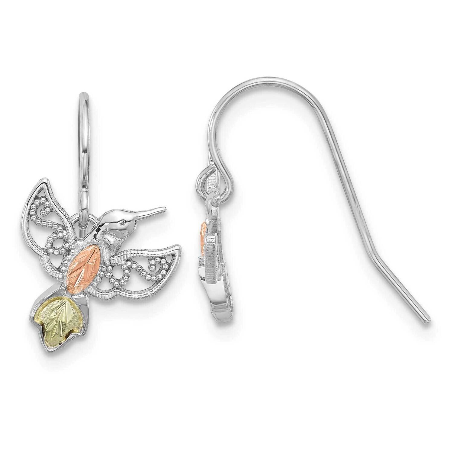 Rhod-Pltd 12K Accents Hummingbird Dangle Earrings Sterling Silver QBH298, MPN: QBH298,