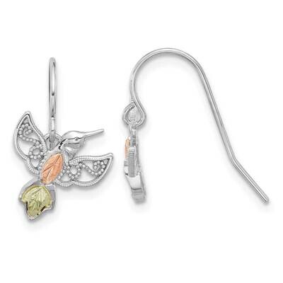 Rhod-Pltd 12K Accents Hummingbird Dangle Earrings Sterling Silver QBH298, MPN: QBH298,