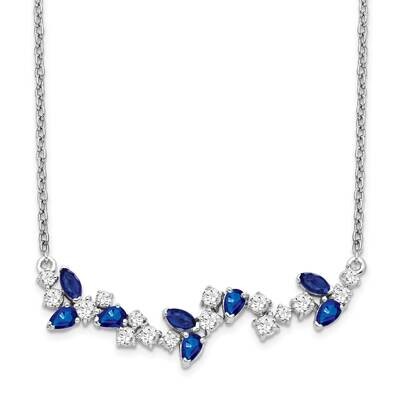 Sapphire Diamond 18 Inch Floral Bar Necklace 14k White Gold PM7254-SA-038-WA, MPN: PM7254-SA-038-WA…