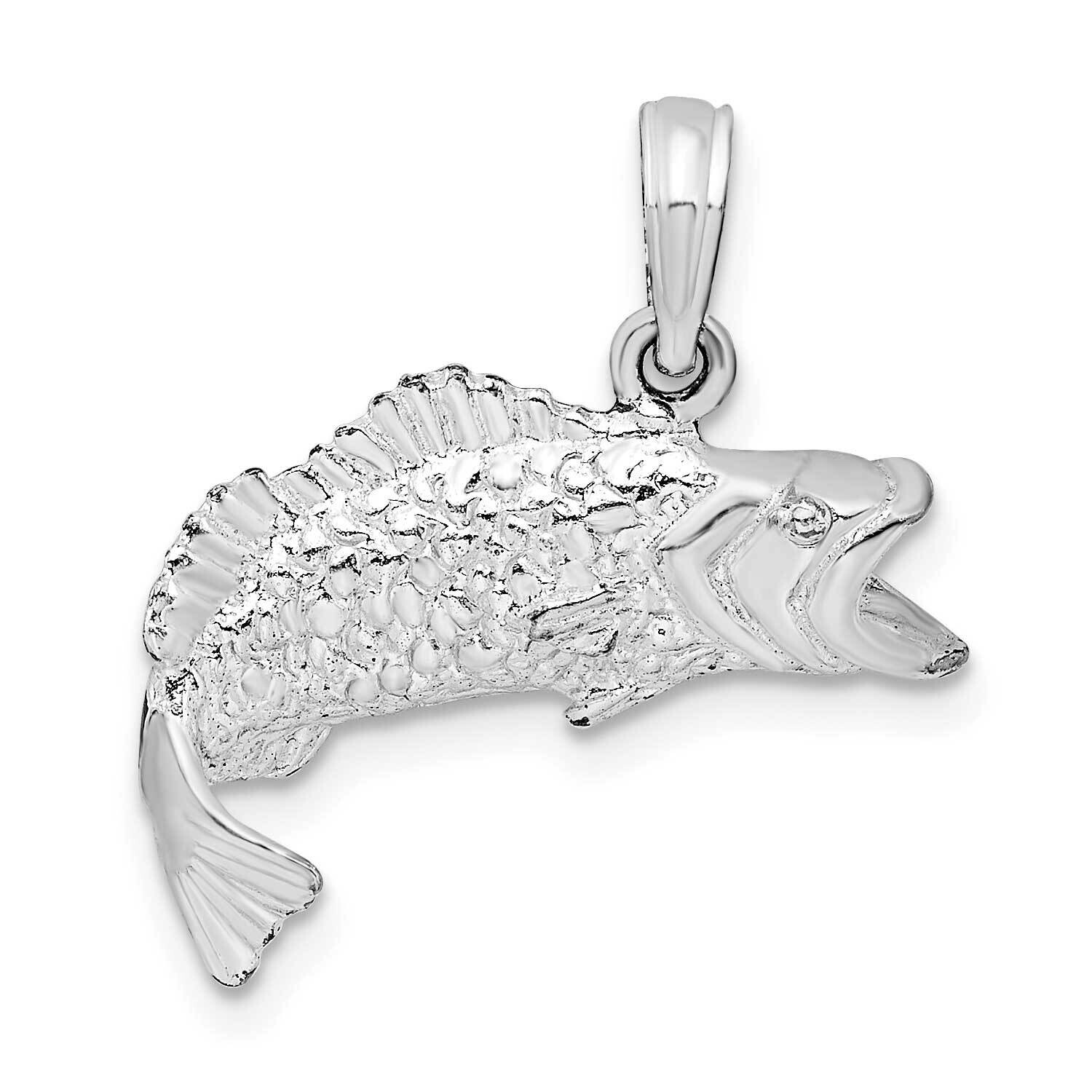 Bass Fish Curved Tail Pendant Sterling Silver Polished QC10119, MPN: QC10119, 637218162239