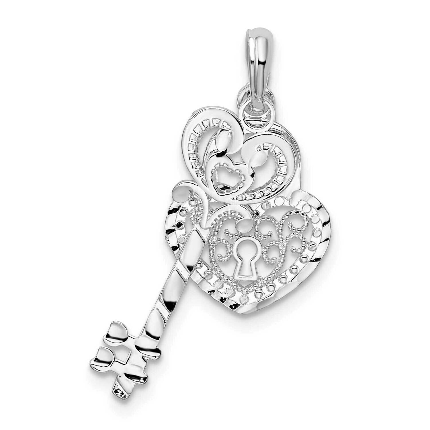 Moveable Key Heart Lock Pendant Sterling Silver Polished QC10302, MPN: QC10302, 637218172351