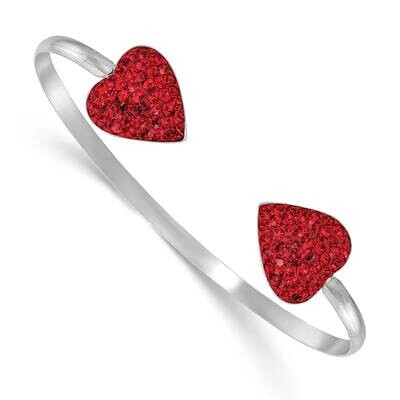Red Preciosa Crystal Heart Bangle Sterling Silver Polished QB764, MPN: QB764,