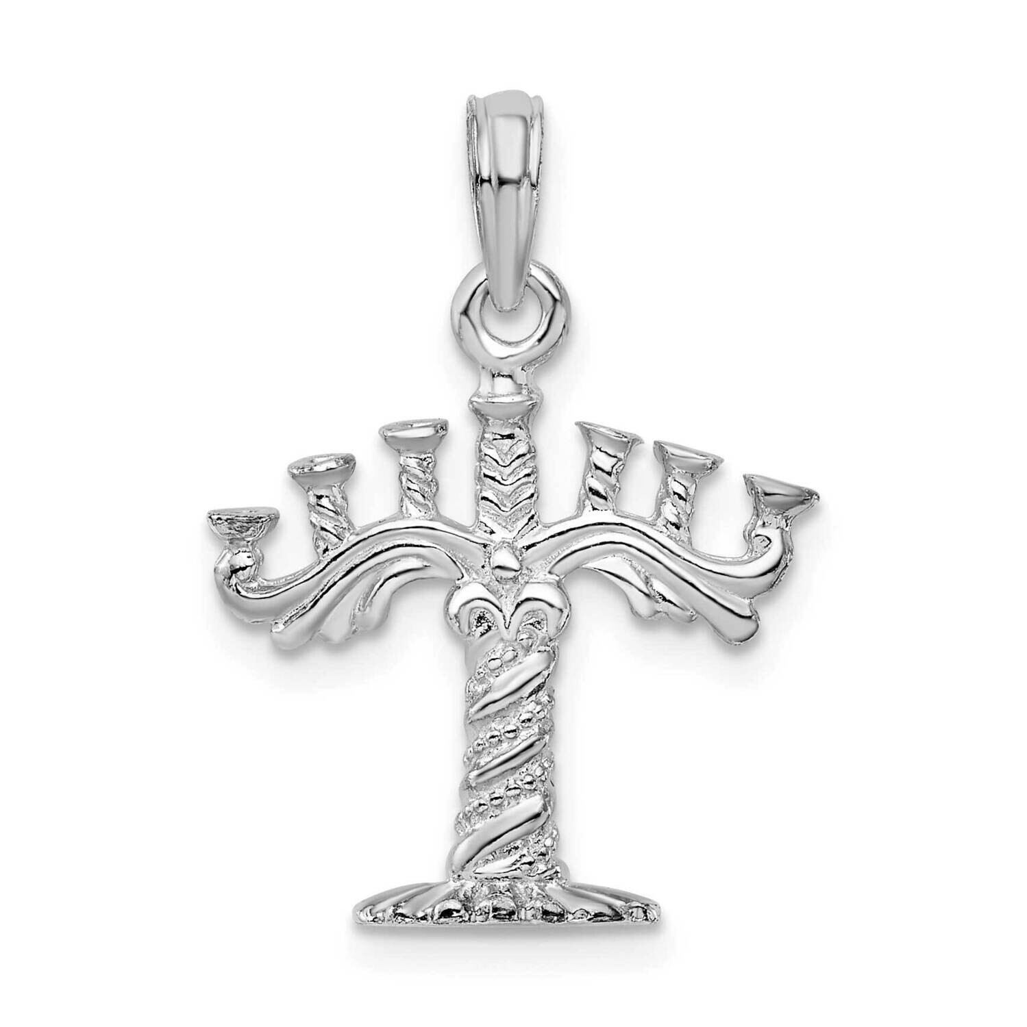 Textured 3D Menorah Pendant Sterling Silver Polished QC10115