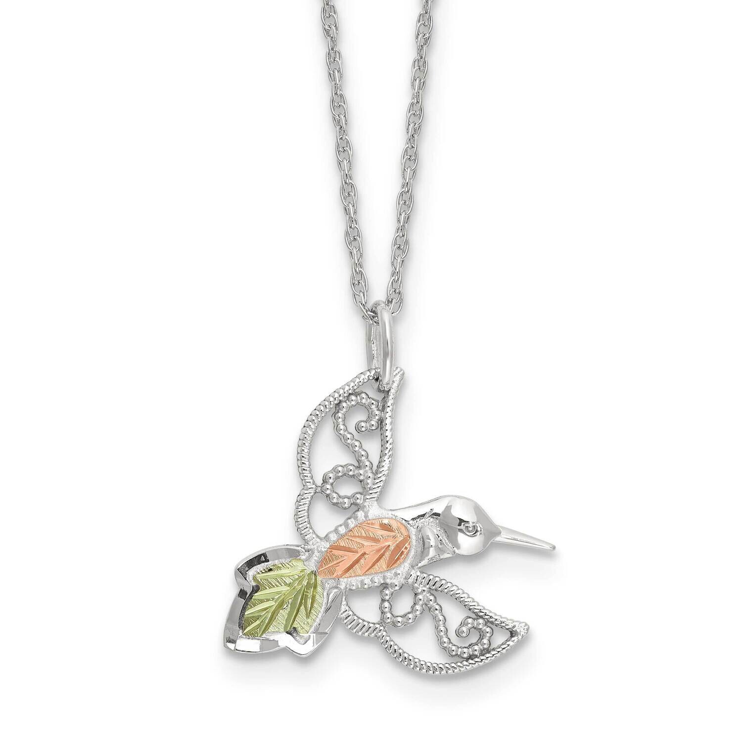 Rhod-Pltd 12K Accents Hummingbird 18 Inch Necklace Sterling Silver QBH299-18, MPN: QBH299-18,