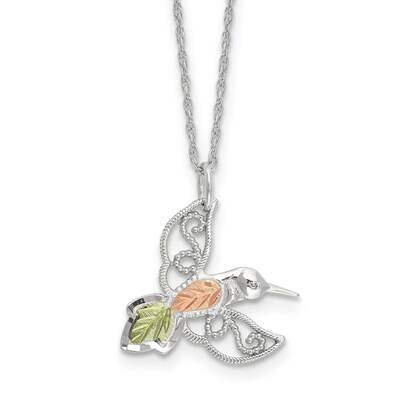 Rhod-Pltd 12K Accents Hummingbird 18 Inch Necklace Sterling Silver QBH299-18, MPN: QBH299-18,