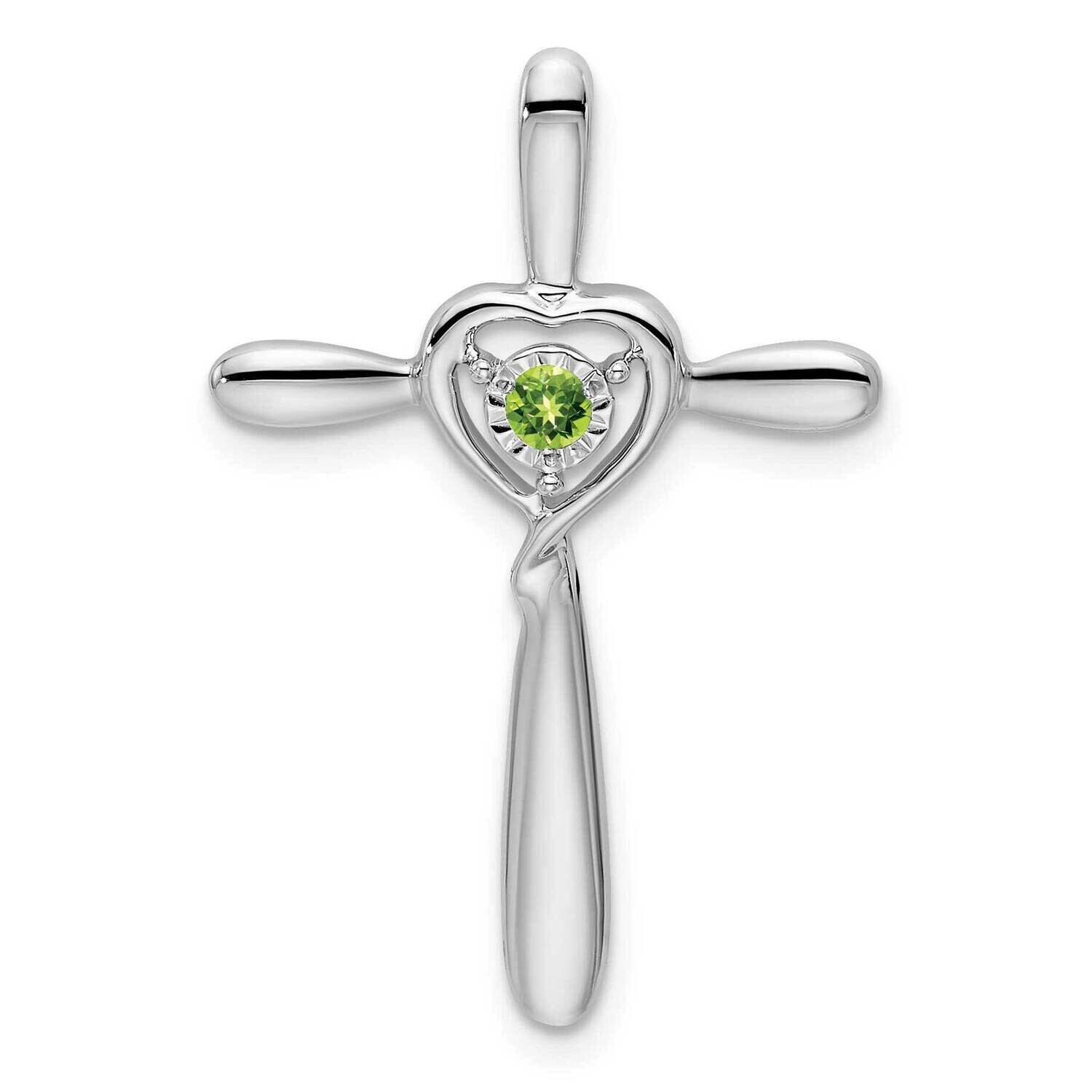 Peridot Cross Heart Chain Slide 10k White Gold PM7408-PE-1W, MPN: PM7408-PE-1W,