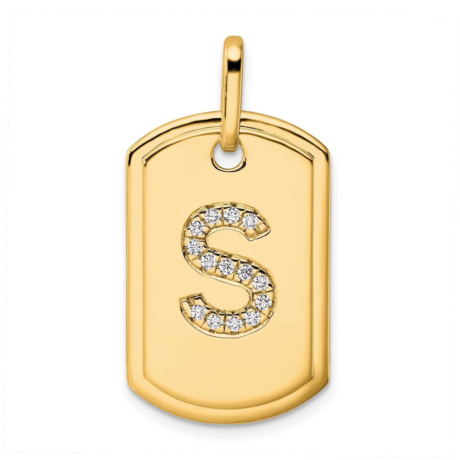 Diamond Initial S Dog Tag Charm 14k Gold PM9842S-017-YA, MPN: PM9842S-017-YA,