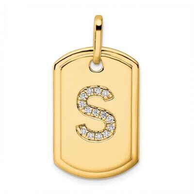 Diamond Initial S Dog Tag Charm 14k Gold PM9842S-017-YA, MPN: PM9842S-017-YA,